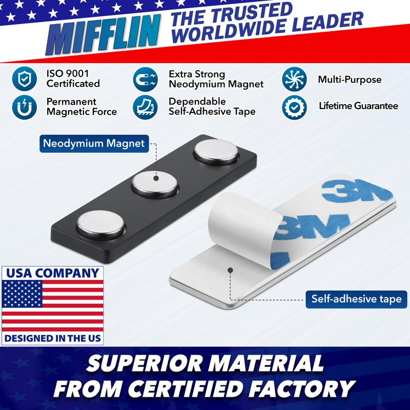 MIFFLIN ميفلين-الولايات المتحدة - مغناطيس علامات الاسم - 10 عبوة، 1.75 × 0.5 بوصة - حامل بطاقة هوية متميز مع 3 مغناطيسات نيديميوم قوية إضافية - Image 3